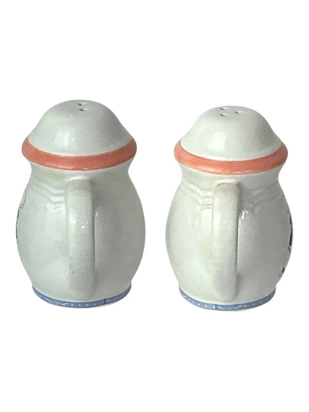 Vintage Cow Chef Salt Pepper Shakers White Mauve Pink & Blue 1880’s Collectible